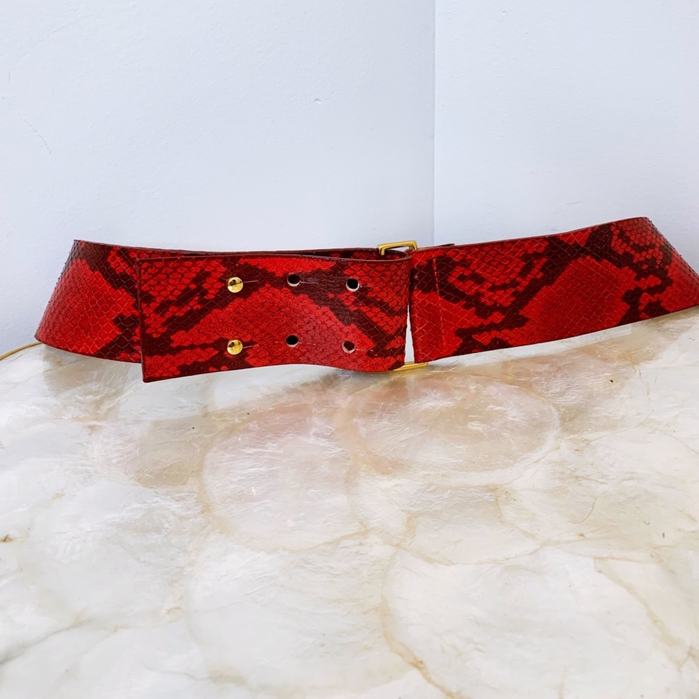 W. Kleinberg Red Embossed Python Snake Print Belt - image 2